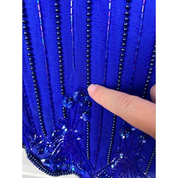 Vintage Blue Silk Full Sequin Formal Event Blouse Top Medium Short Sleeve - Picture 5 of 9